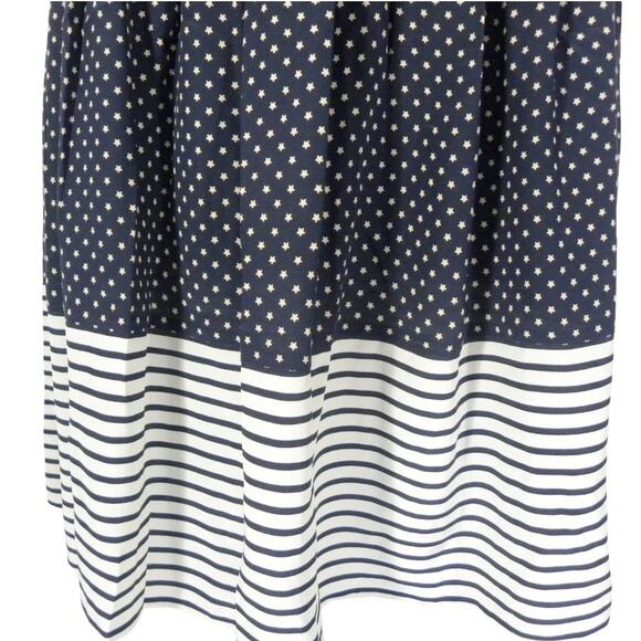 MILA SCHON Vintage Silk Pleated Midi A-line Skirt Navy Star Print - Picture 9 of 10